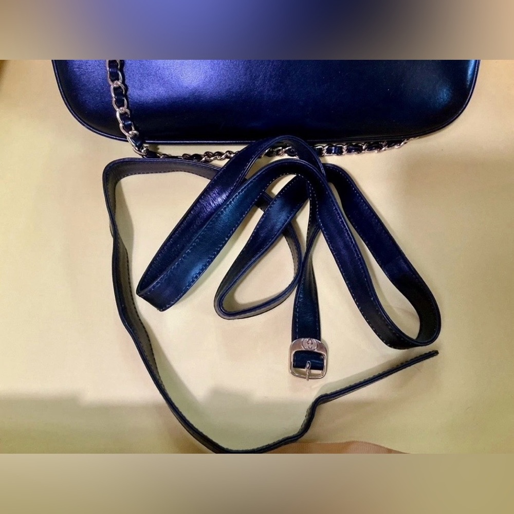 Vintage Gucci Black Leather Chain Shoulder Bag GG Logo Authenticated Classic - Picture 4 of 11